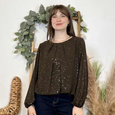 J965 - Blouse paillettée (TU) - marron - taille-unique