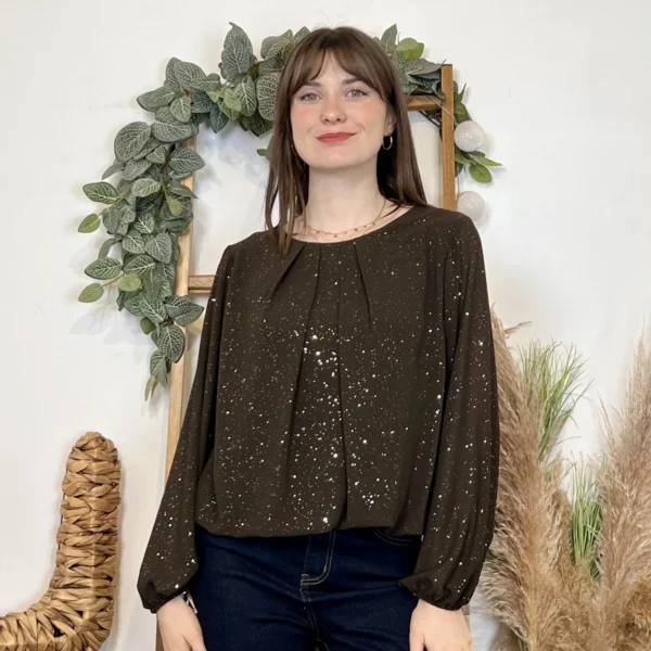 J965 - Blouse paillettée (TU) - marron - taille-unique