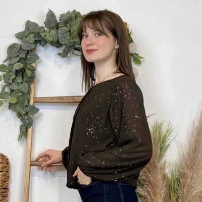 J965 - Blouse paillettée (TU) - marron - taille-unique