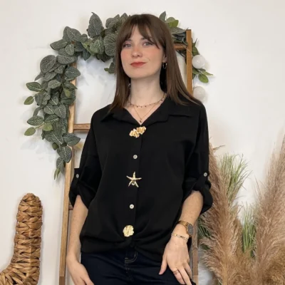 J955 - Chemise suédine à nouer - noir - taille-unique