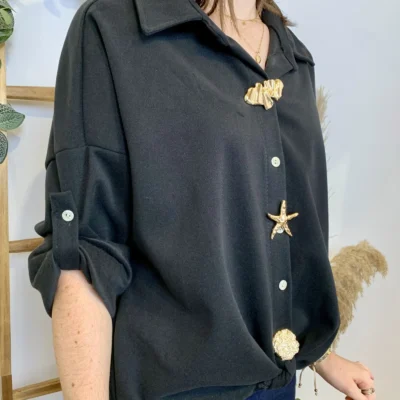 J955 - Chemise suédine à nouer - noir - taille-unique