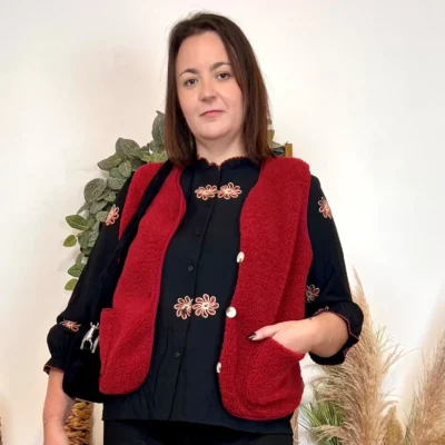 J914- Gilet sans manche moutonné (T40-T48) - bordeaux - 48