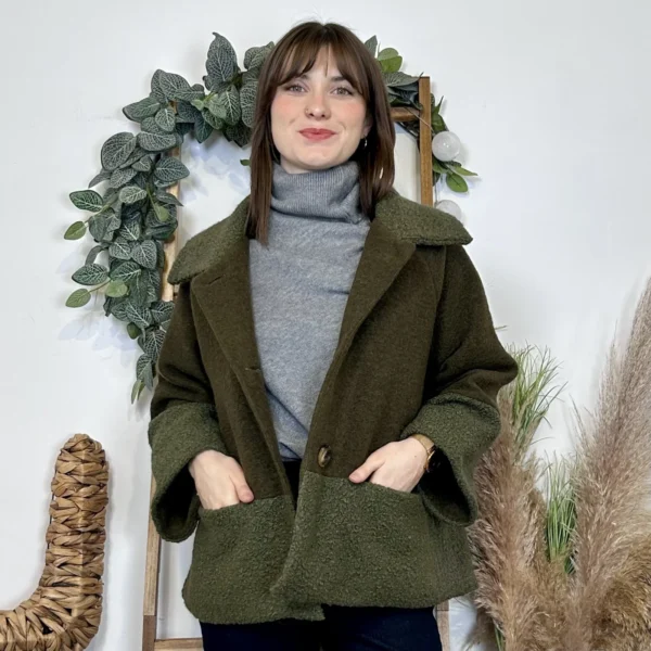 J946 - Manteau bouclettes (TU) - kaki - taille-unique