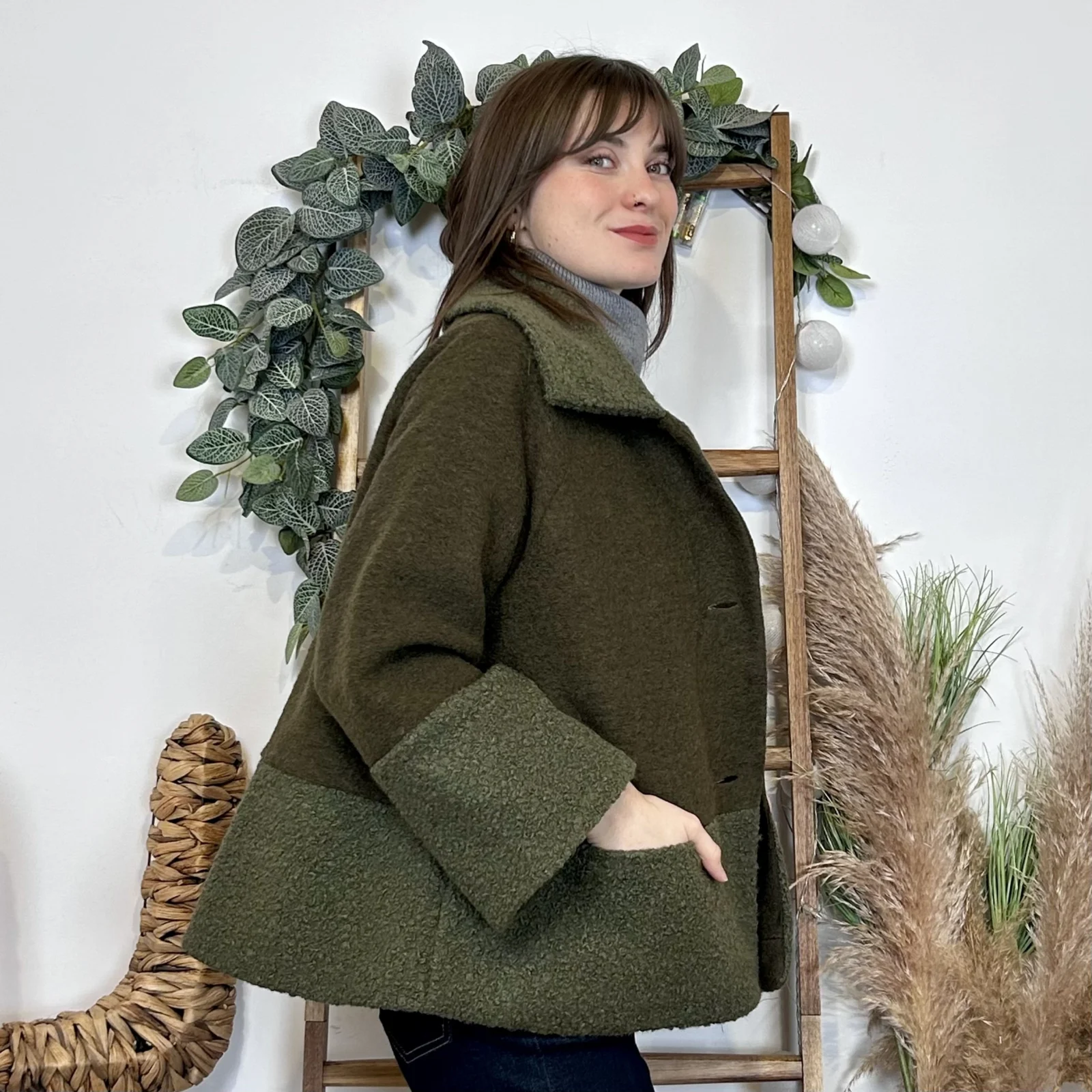 J946 - Manteau bouclettes (TU) - kaki - taille-unique