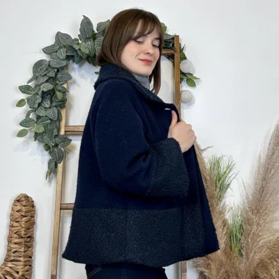 J946 - Manteau bouclettes (TU) - marine - taille-unique