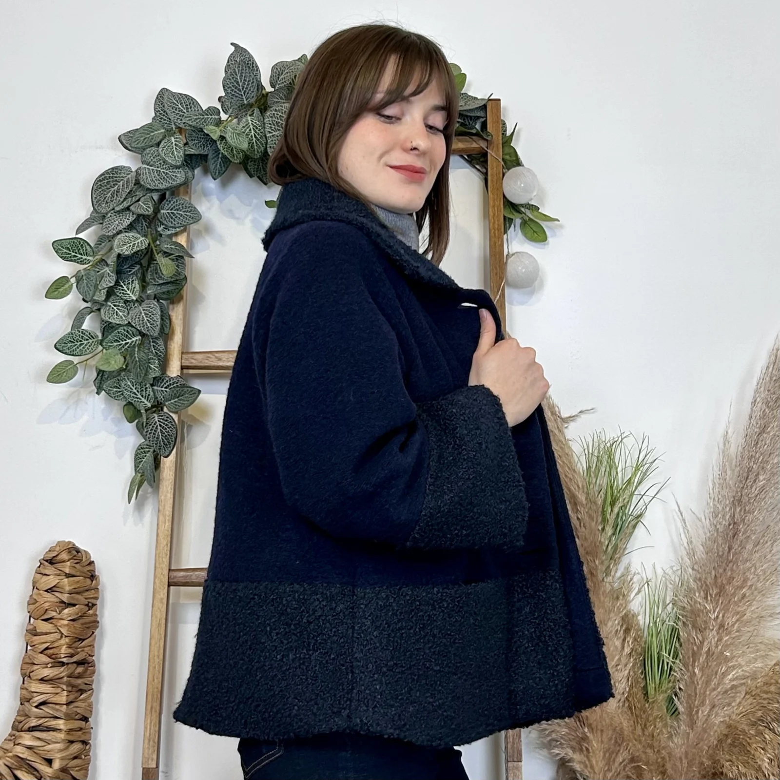 J946 - Manteau bouclettes (TU) - marine - taille-unique