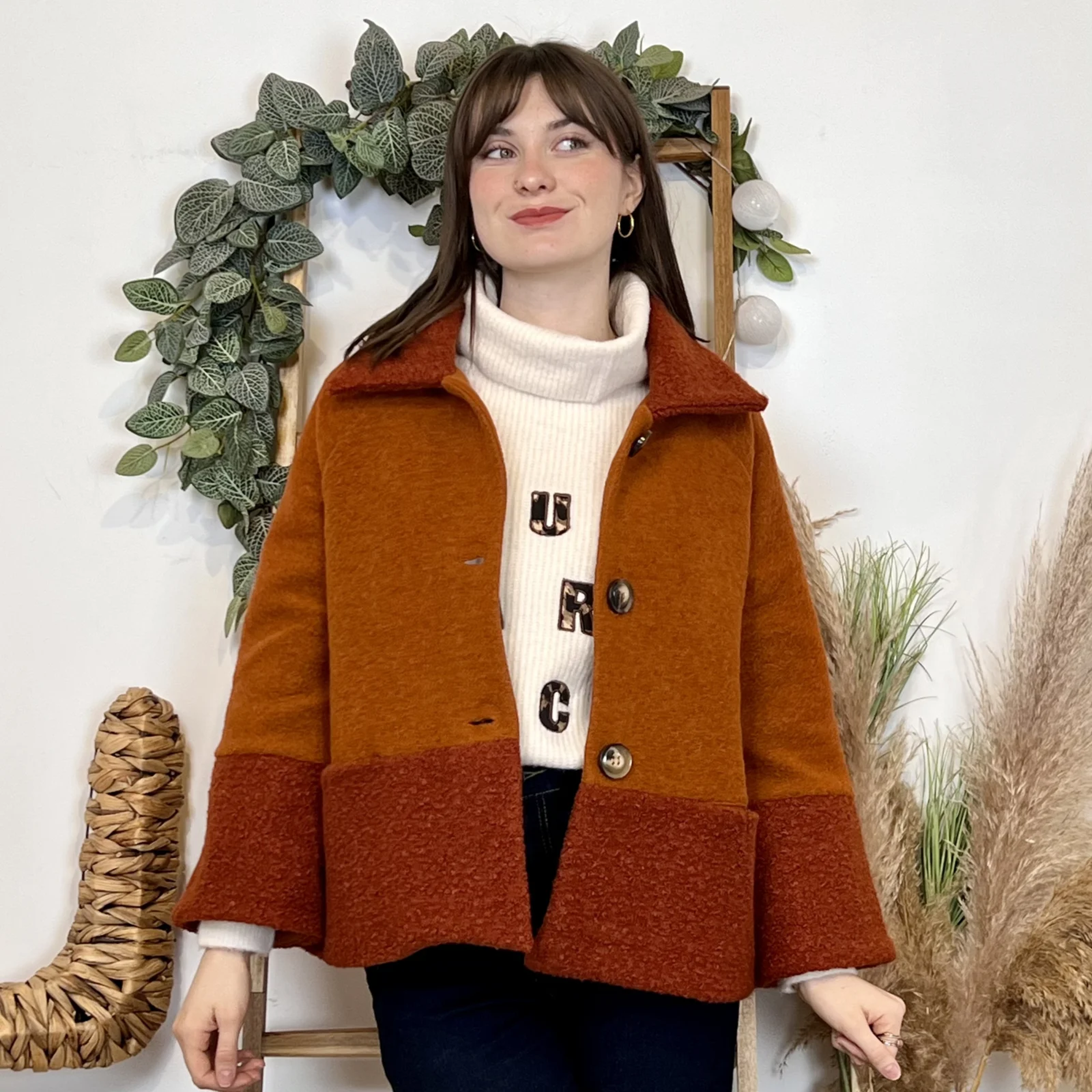 J946 - Manteau bouclettes (TU) - rouille - taille-unique