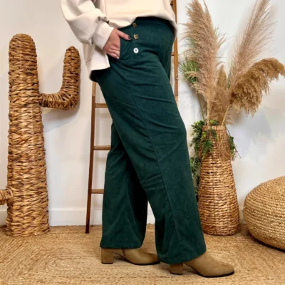 L753 - Pantalon Velours - vert-sapin - 48