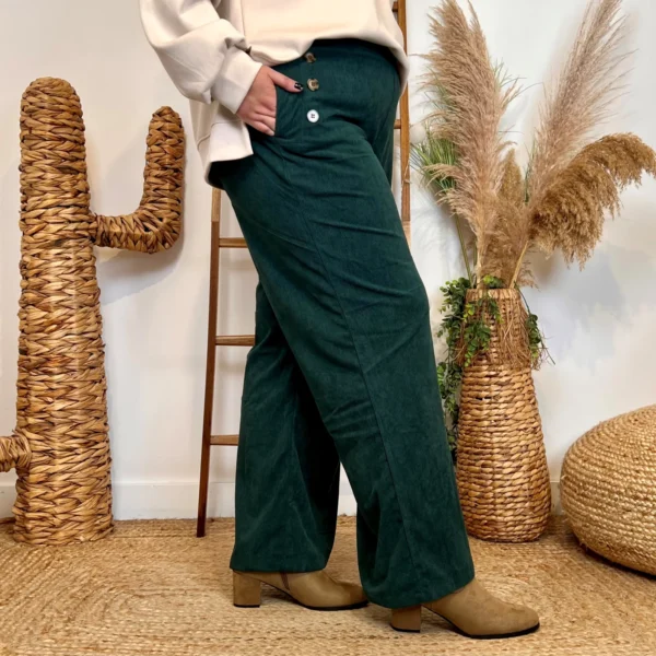 L753 - Pantalon Velours - vert-sapin - 48