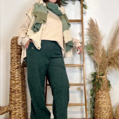 L753 - Pantalon Velours - vert-sapin - 48