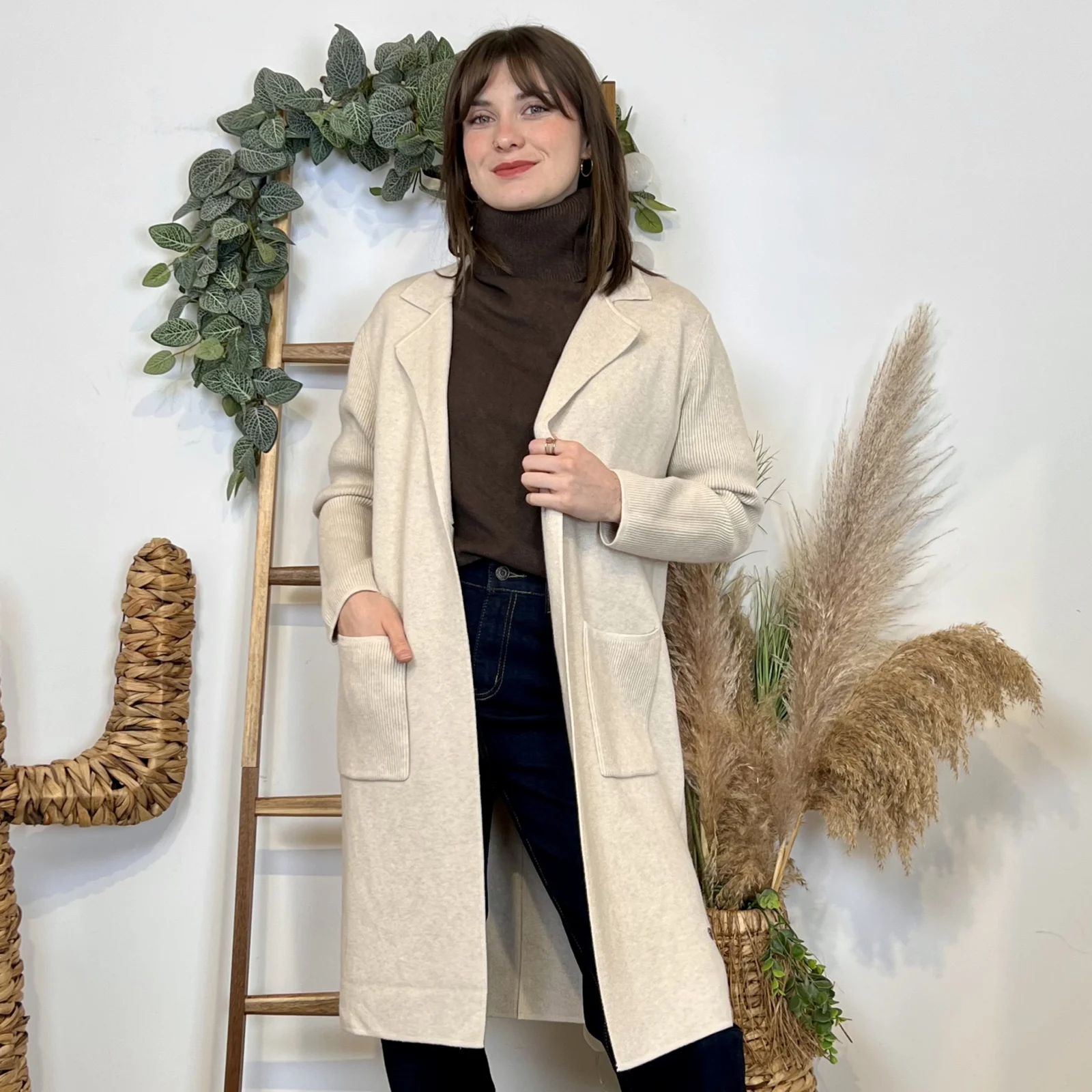Manteau en maille - beige - taille-unique