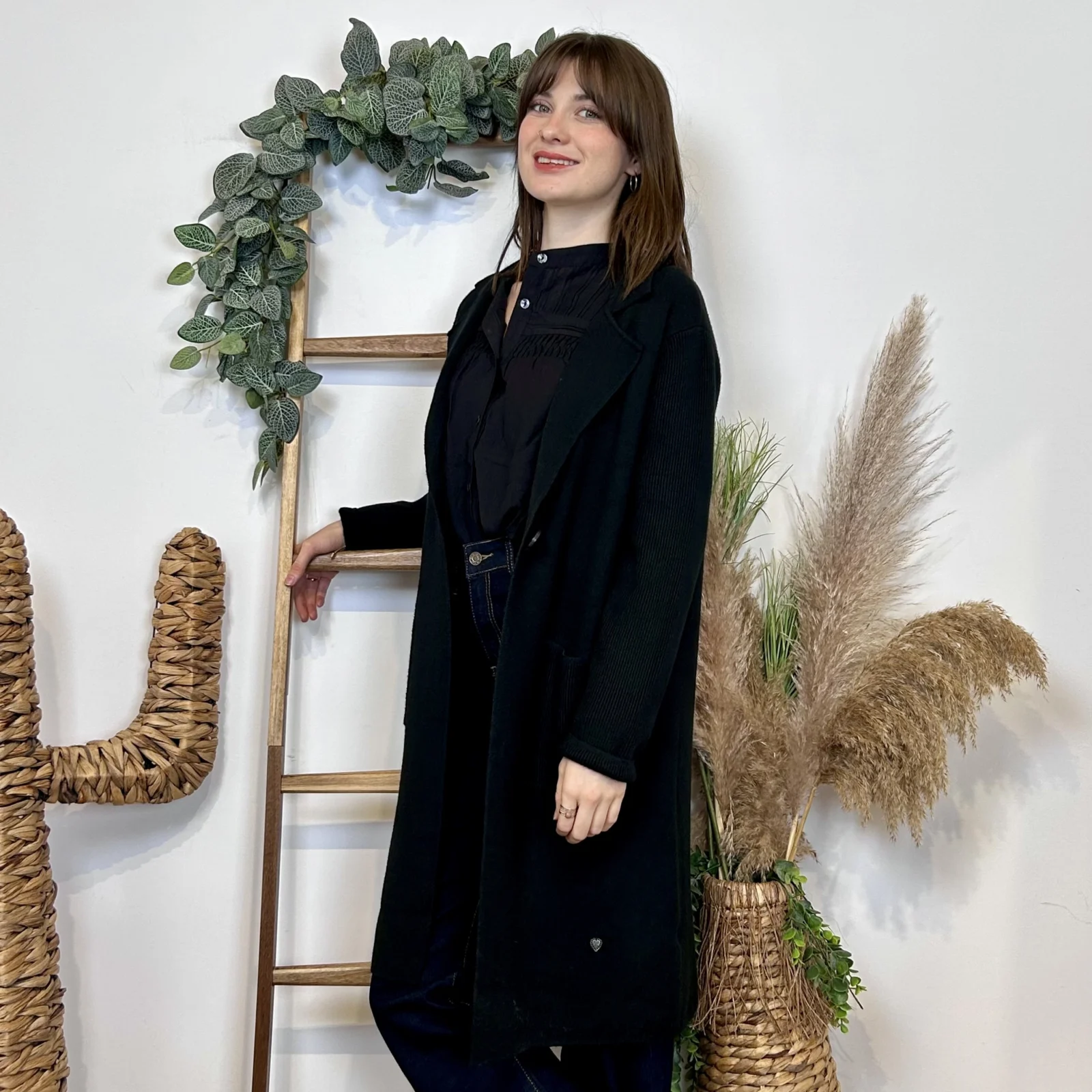 J947 - Manteau en maille - noir - taille-unique
