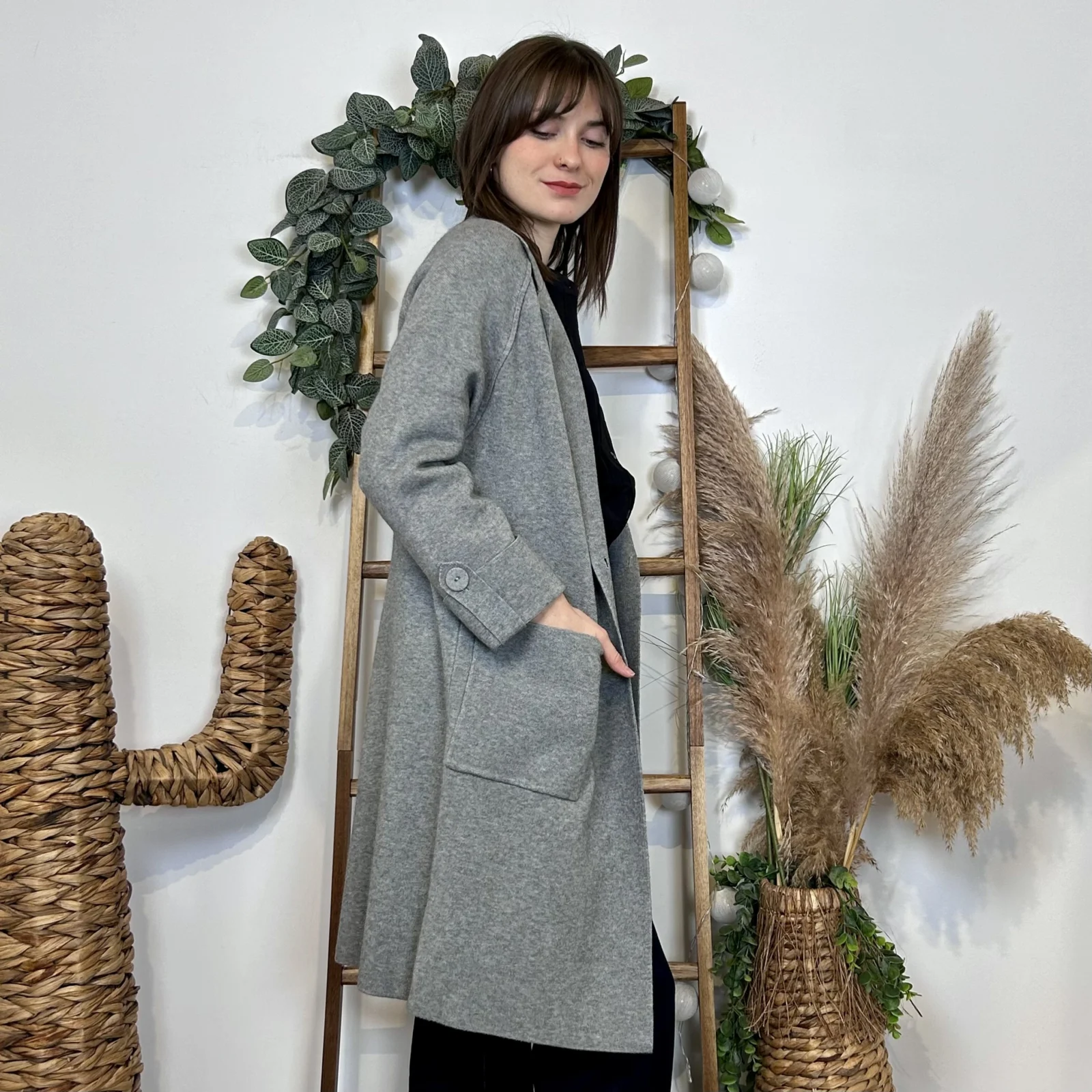 J945 - Manteau en maille (TU) - gris - taille-unique