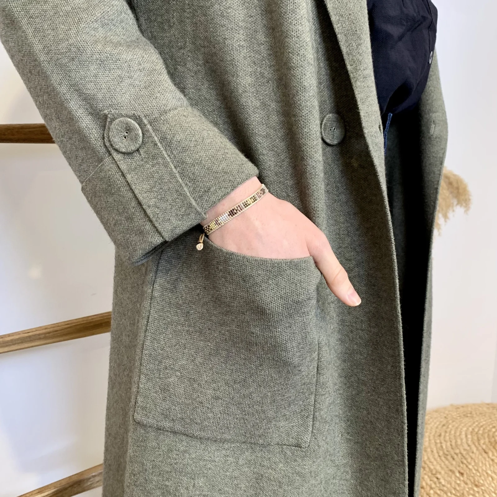 J945 - Manteau en maille (TU) - kaki - taille-unique