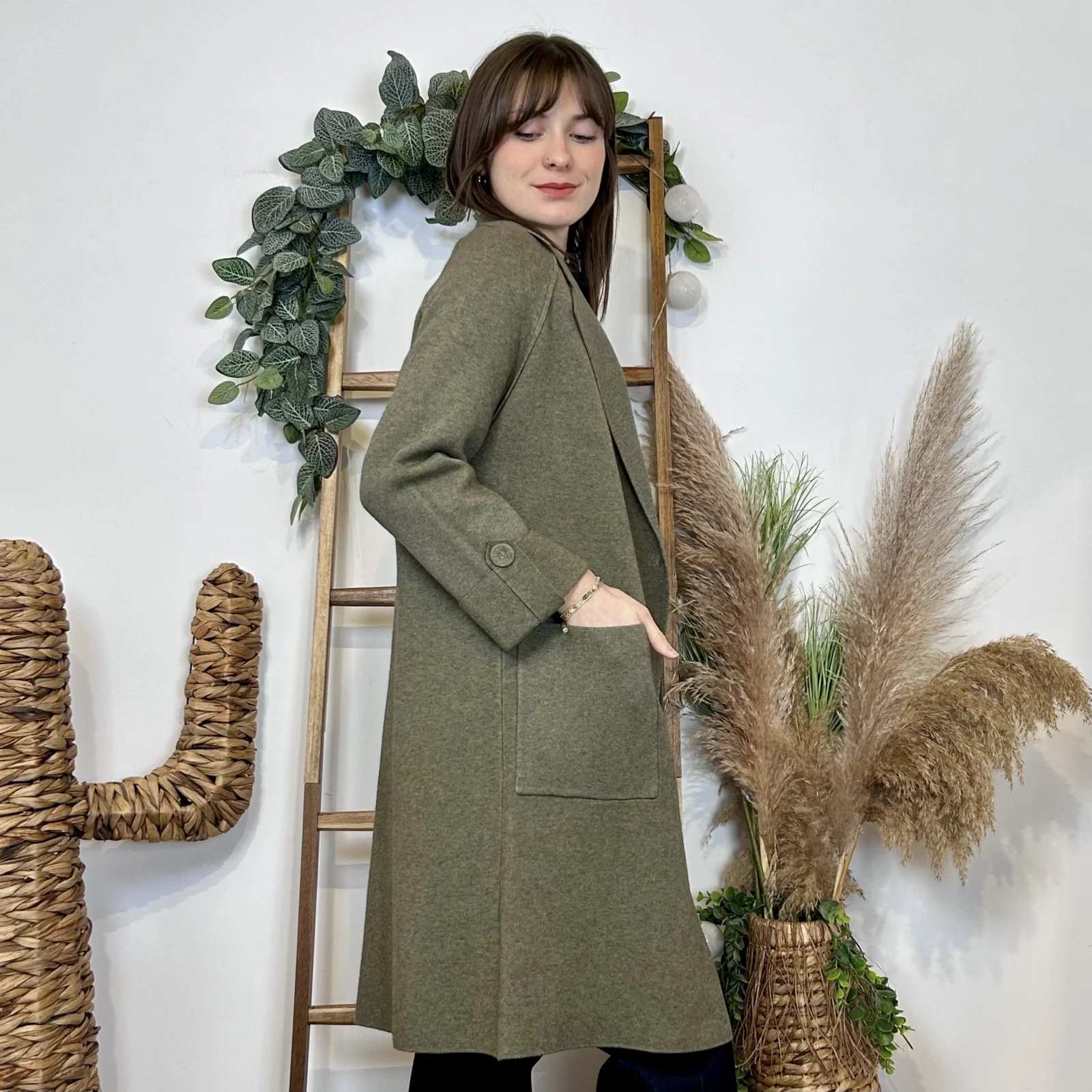 J945 - Manteau en maille (TU) - kaki - taille-unique