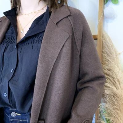 J945 - Manteau en maille (TU) - marron - taille-unique