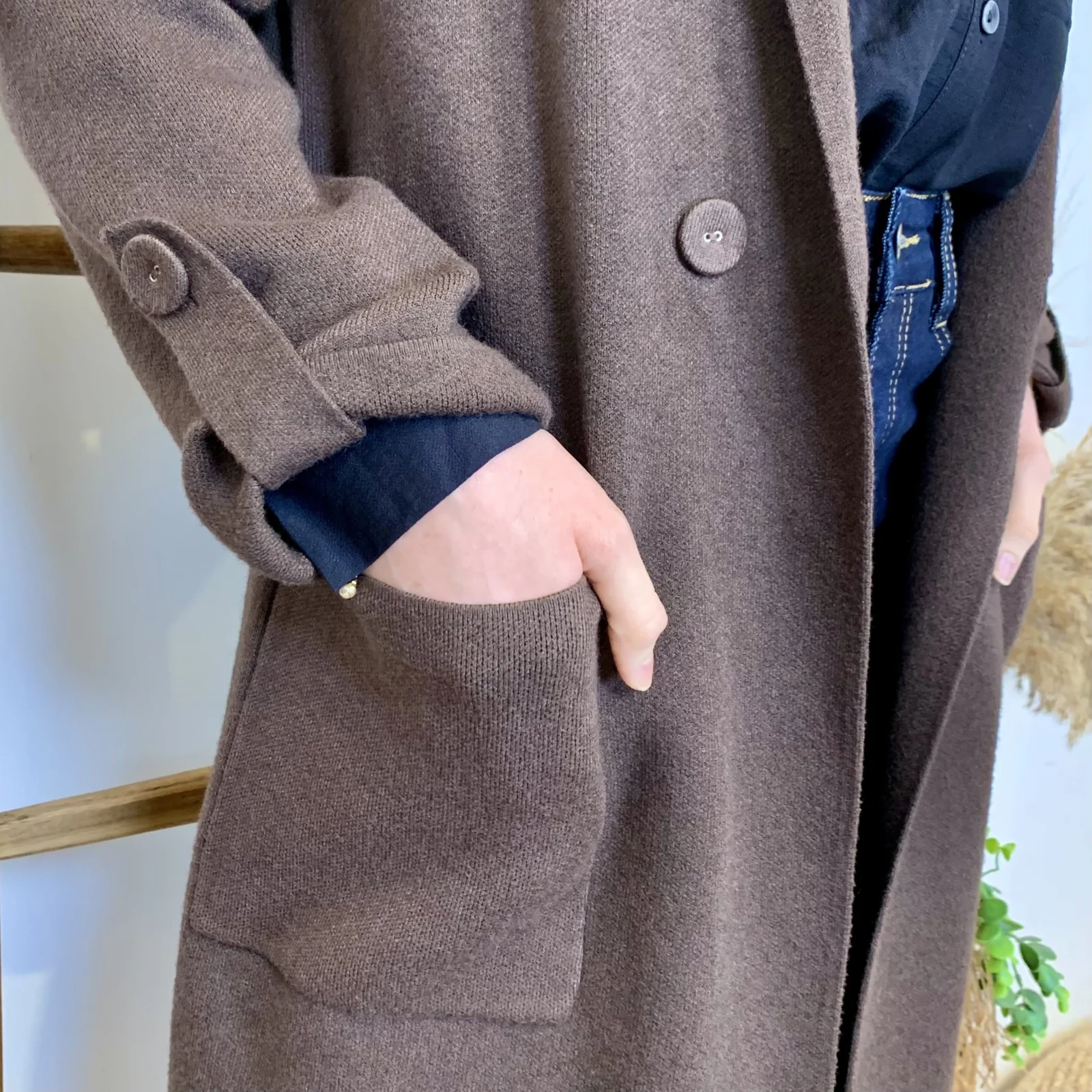 J945 - Manteau en maille (TU) - marron - taille-unique