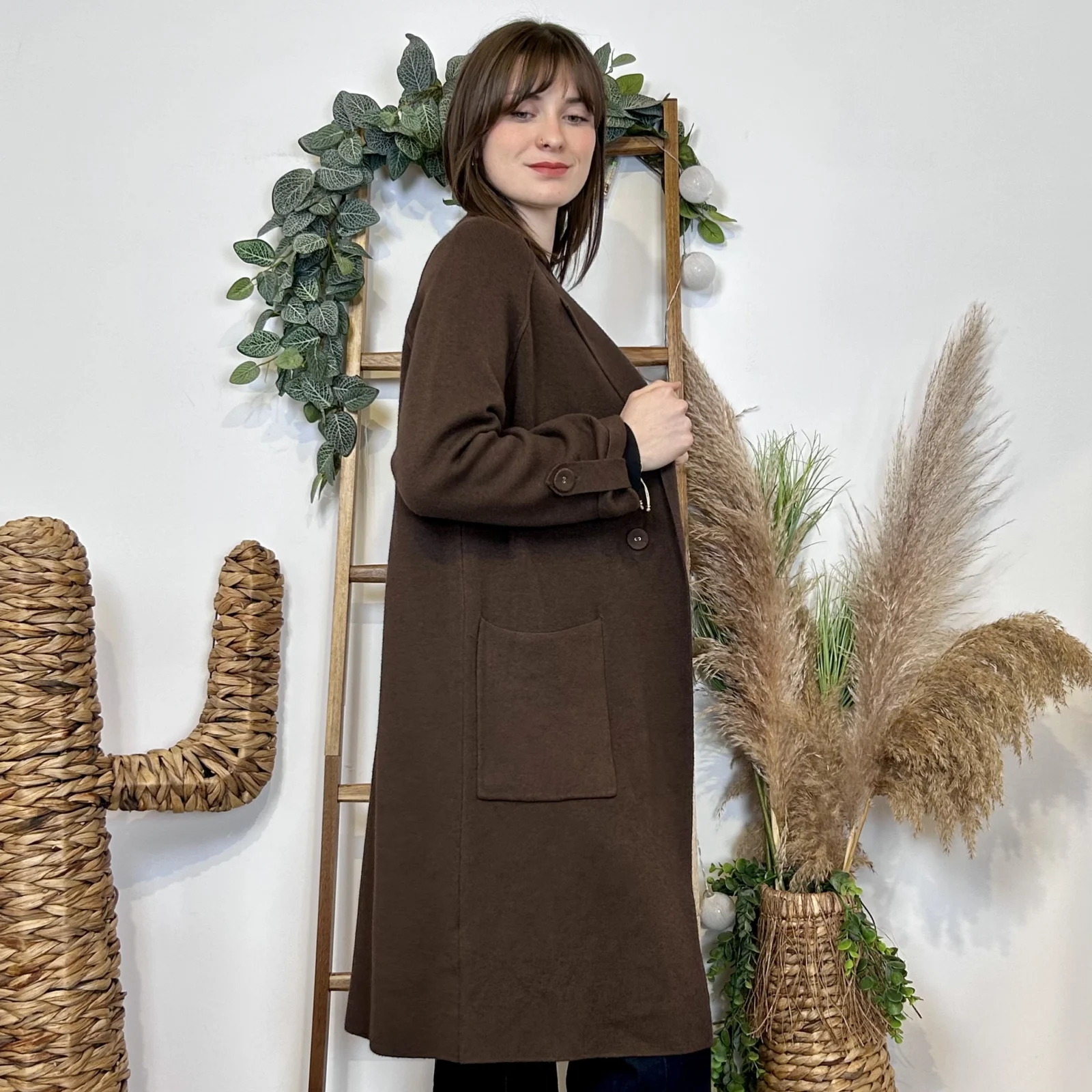 J945 - Manteau en maille (TU) - marron - taille-unique