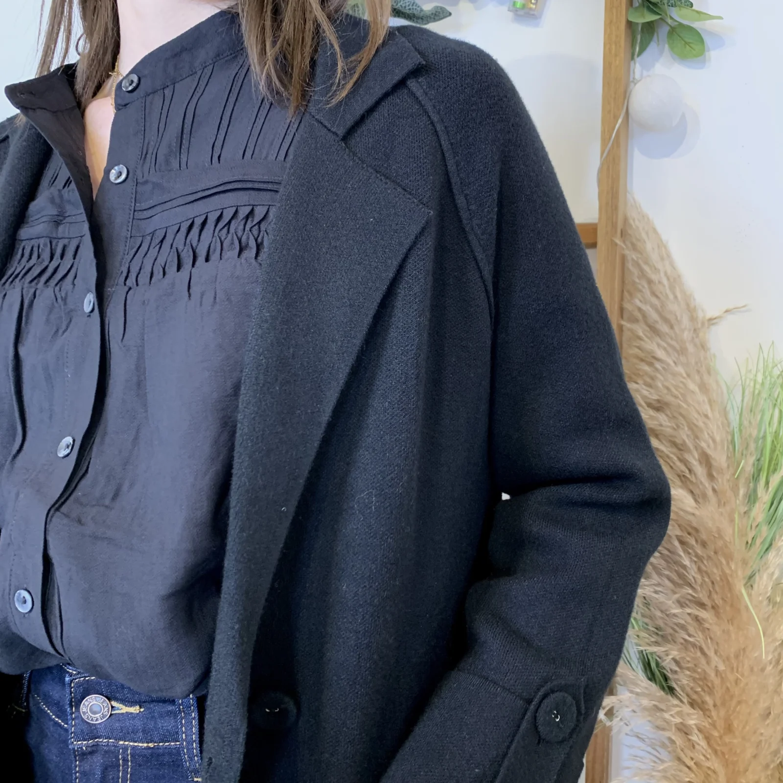 J945 - Manteau en maille (TU) - noir - taille-unique