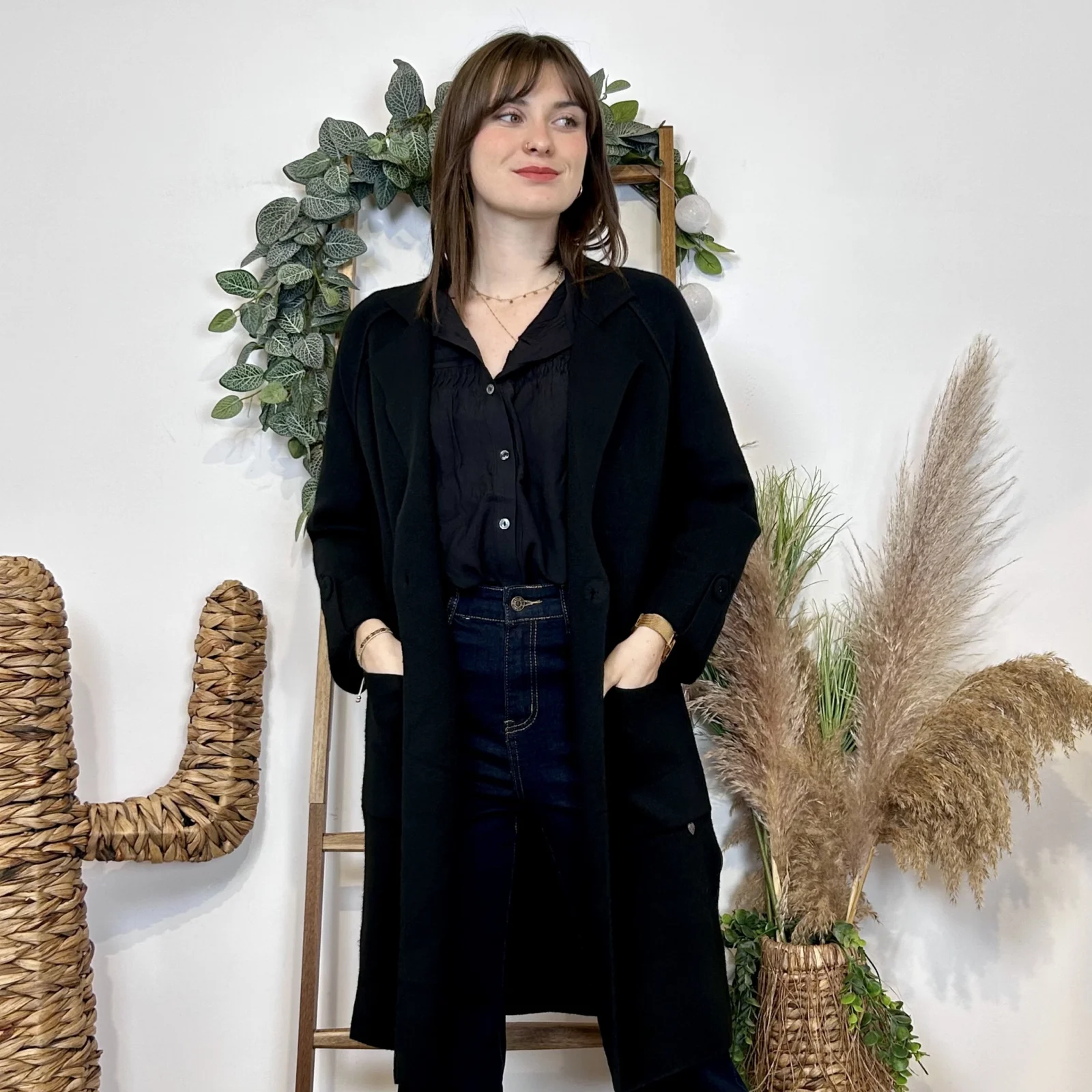 J945 - Manteau en maille (TU) - noir - taille-unique