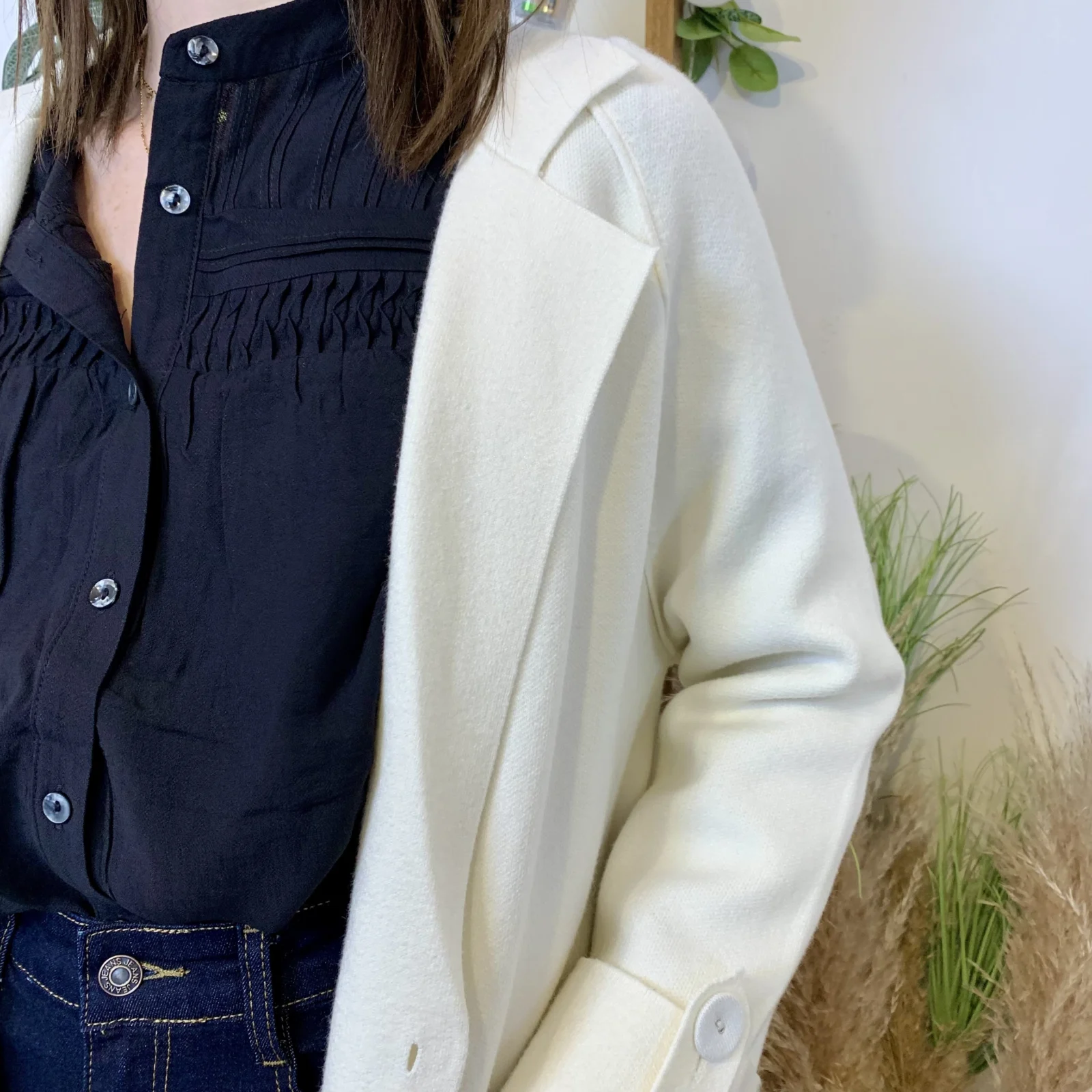 J945 - Manteau en maille (TU) - ecru - taille-unique