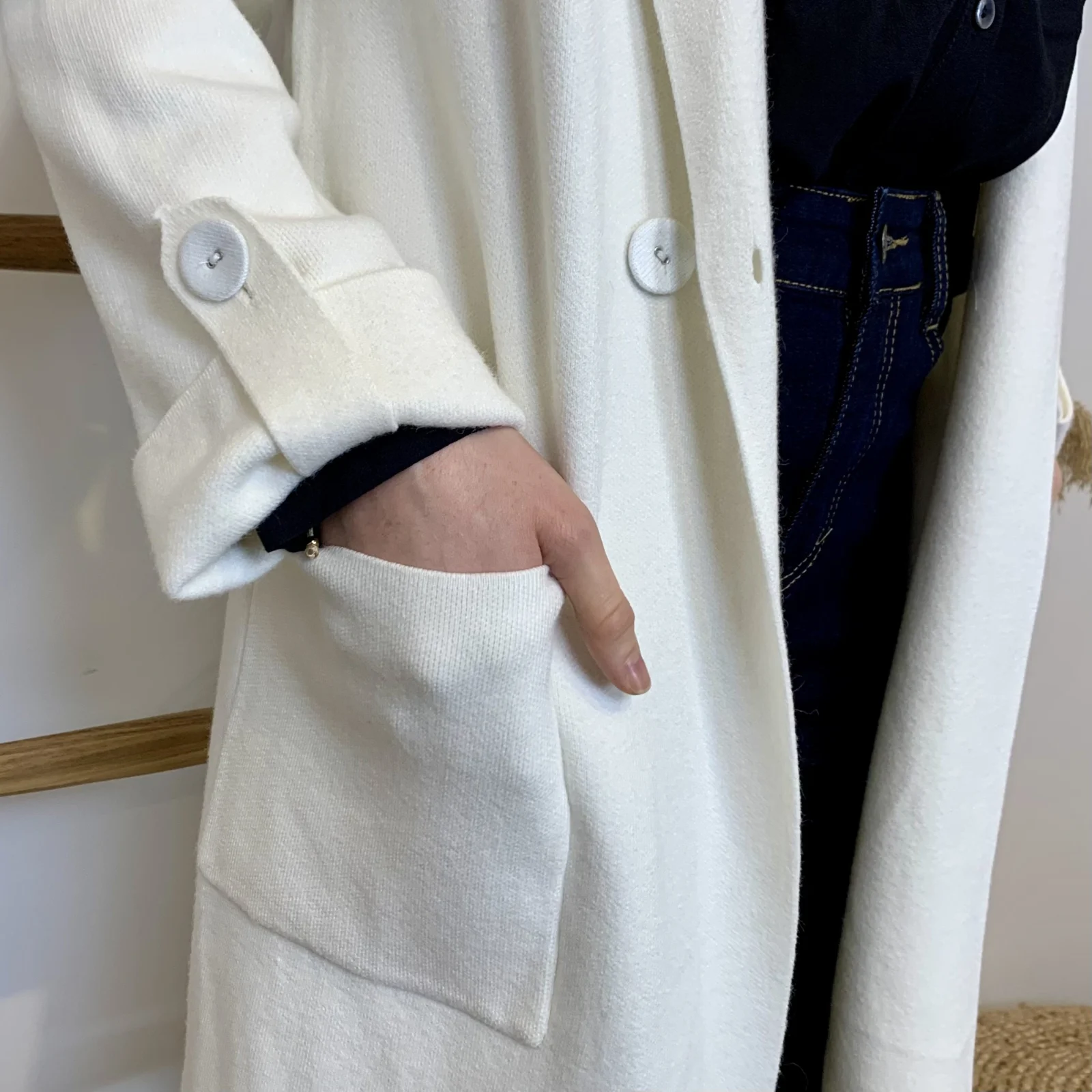 J945 - Manteau en maille (TU) - ecru - taille-unique