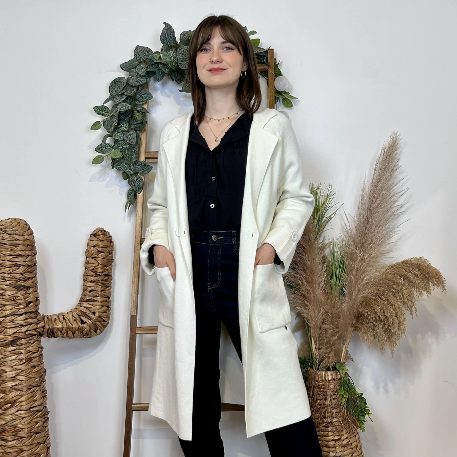 J945 - Manteau en maille (TU) - ecru - taille-unique