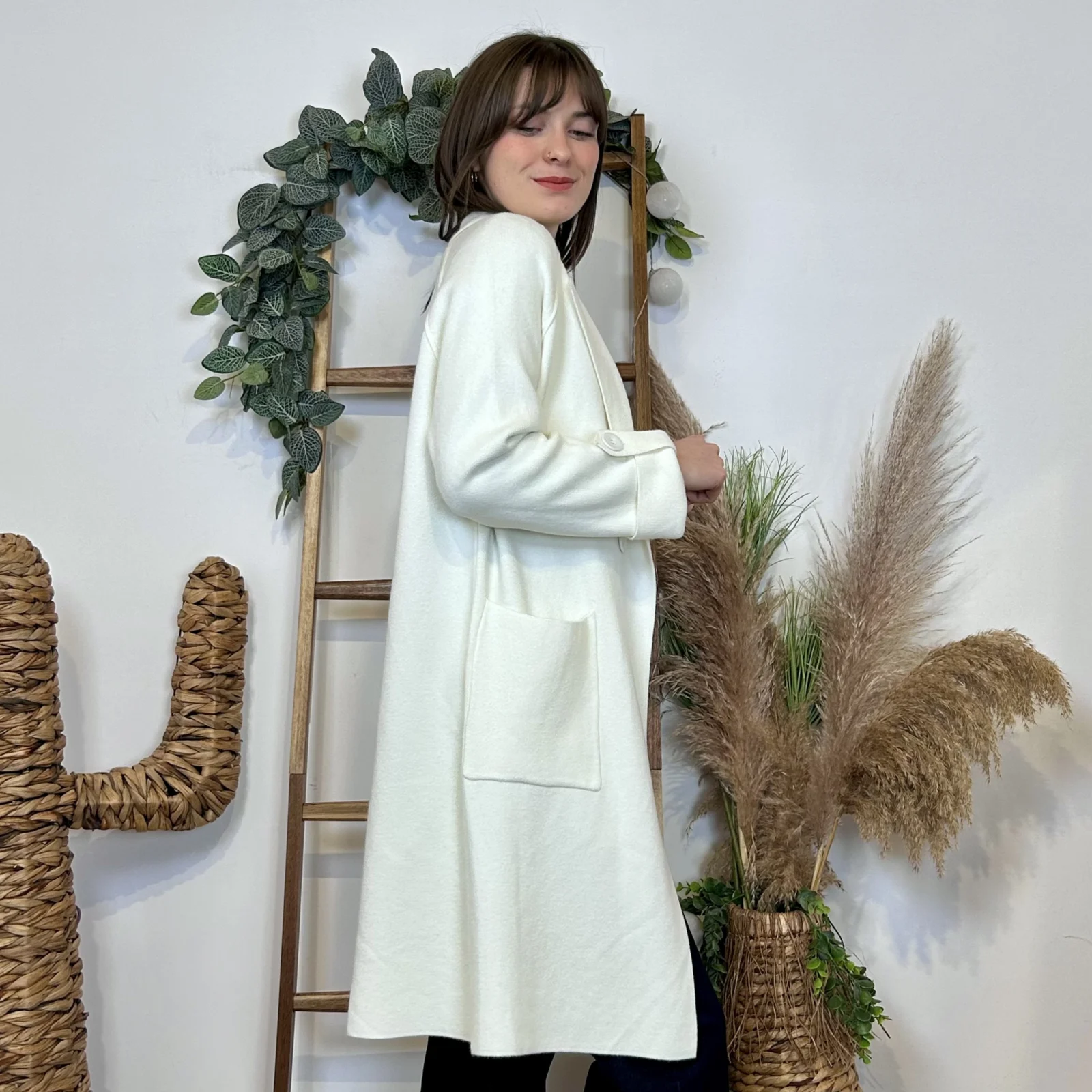 J945 - Manteau en maille (TU) - ecru - taille-unique