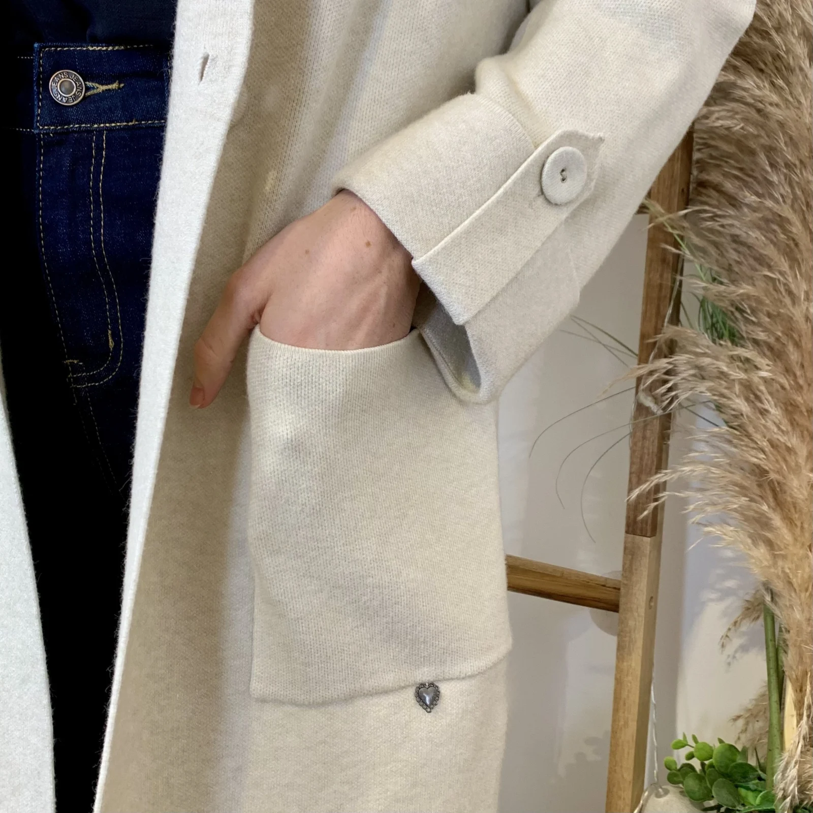 J945 - Manteau en maille (TU) - beige - taille-unique