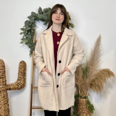 J987 - Manteau en laine (TU) - ecru - taille-unique