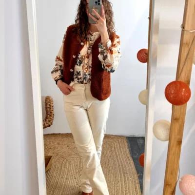 I884- Gilet sans manche moutonné (T36-T40) - rouille - 38