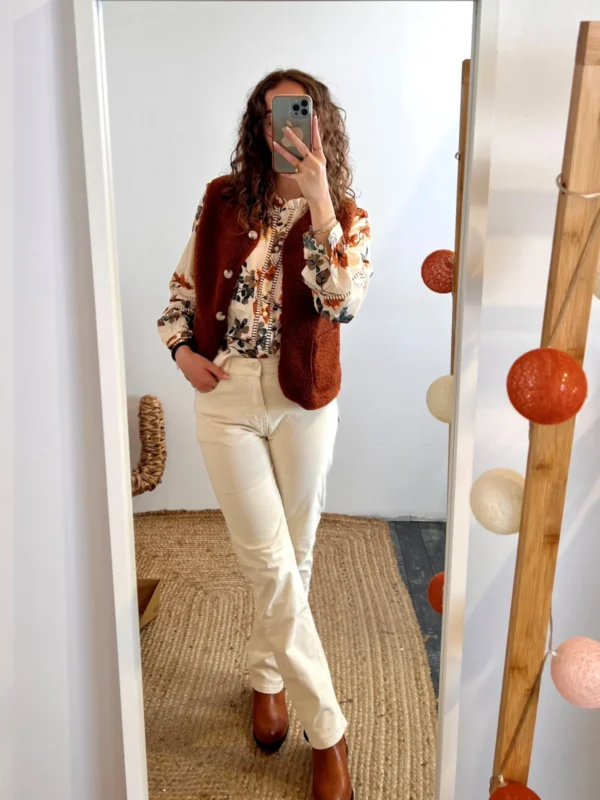 I884- Gilet sans manche moutonné (T36-T40) - rouille - 38