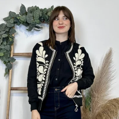 I906- Veste brodée (T36-T40) - noir - 40