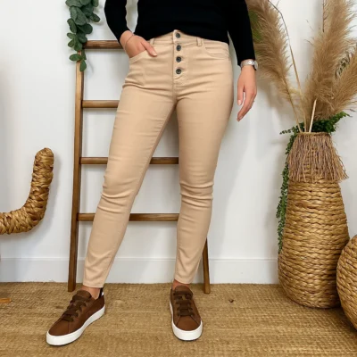 P068- Jean Enduit Melly&Co fourré (T34-T42) - beige - 42