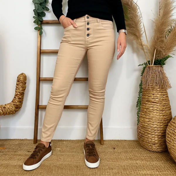 P068- Jean Enduit Melly&Co fourré (T34-T42) - beige - 42