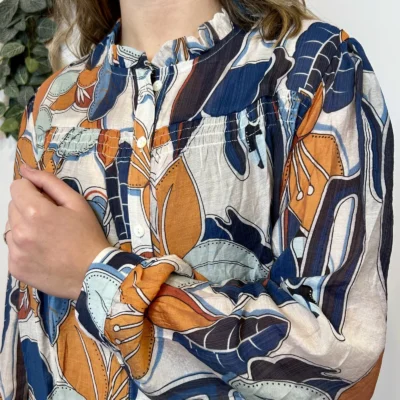 J895 - Chemise imprimée (T36-T40) - bleu-indigo - 40