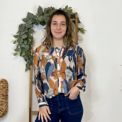 J895 - Chemise imprimée (T36-T40) - bleu-indigo - 40