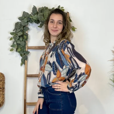 J895 - Chemise imprimée (T36-T40) - bleu-indigo - 40