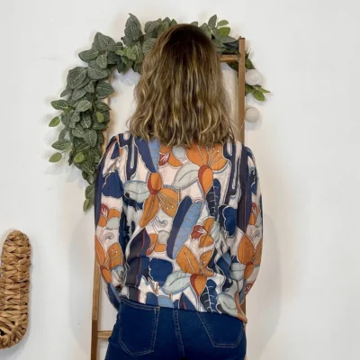 J895 - Chemise imprimée (T36-T40) - bleu-indigo - 40