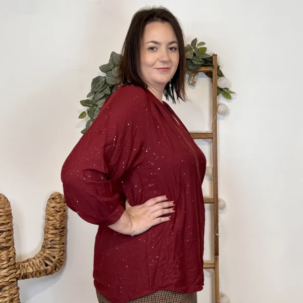 J958 - Blouse pailletée col V (T44-T52) - bordeaux - 52