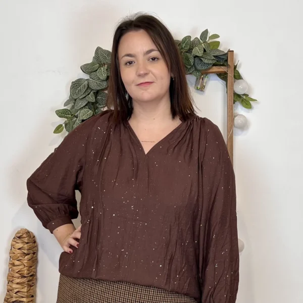 J958 - Blouse pailletée col V (T44-T52) - marron - 58