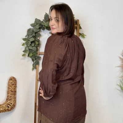 J958 - Blouse pailletée col V (T44-T52) - marron - 58