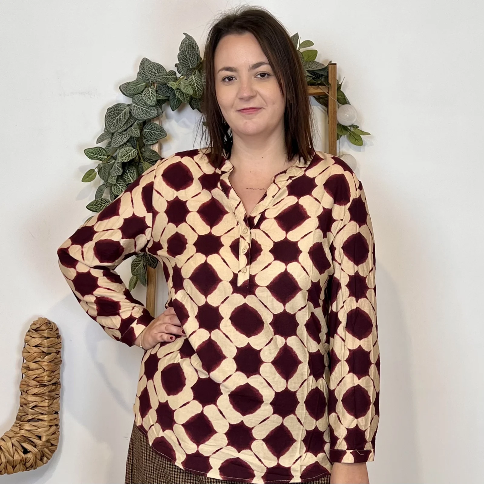 J964 - Blouse carrés (T40-T48) - bordeaux - 52