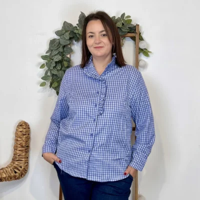 J968 - Chemise vichy à volants (T40-T48) - bleu-indigo - 52