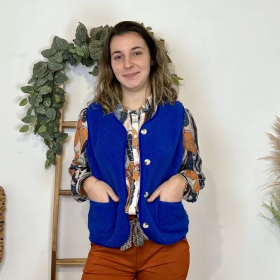 I884- Gilet sans manche moutonné (T36-T40) - bleu-royal - 38