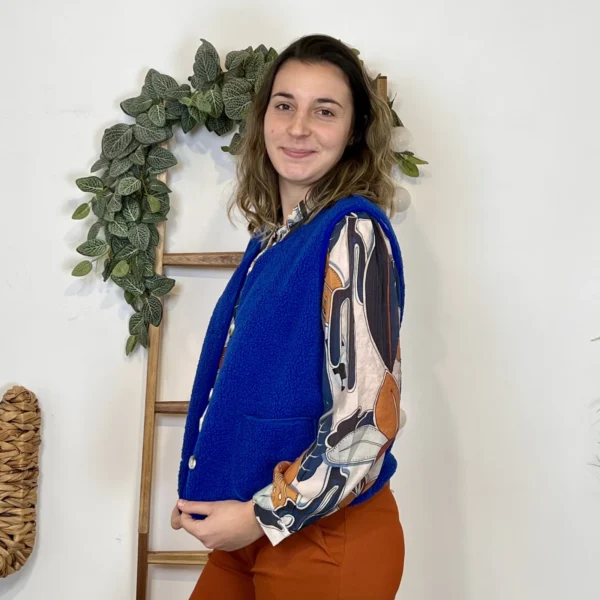 I884- Gilet sans manche moutonné (T36-T40) - bleu-royal - 38