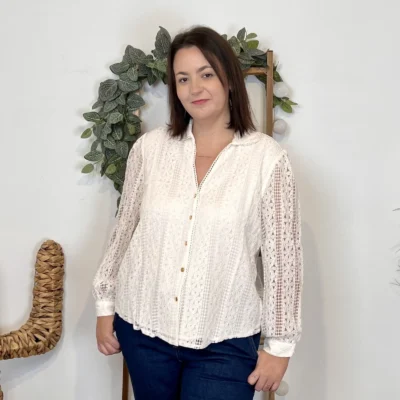 J883 - Blouse brodée (T40-T48) - blanc - 48