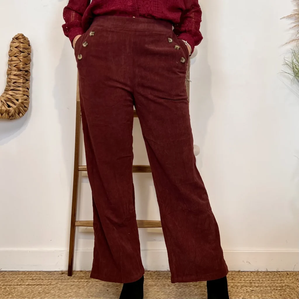 L754 – Pantalon Velours (T36-T40) - bordeaux - 38