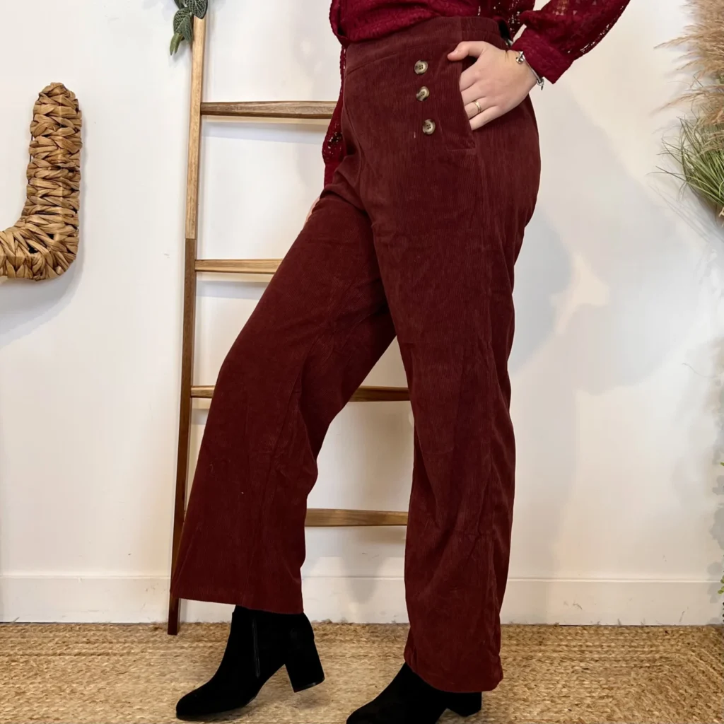 L754 – Pantalon Velours (T36-T40) - bordeaux - 38