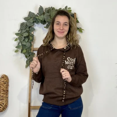I886 - Pull "Cool Mom Club" (TU) - marron - taille-unique-grande-taille
